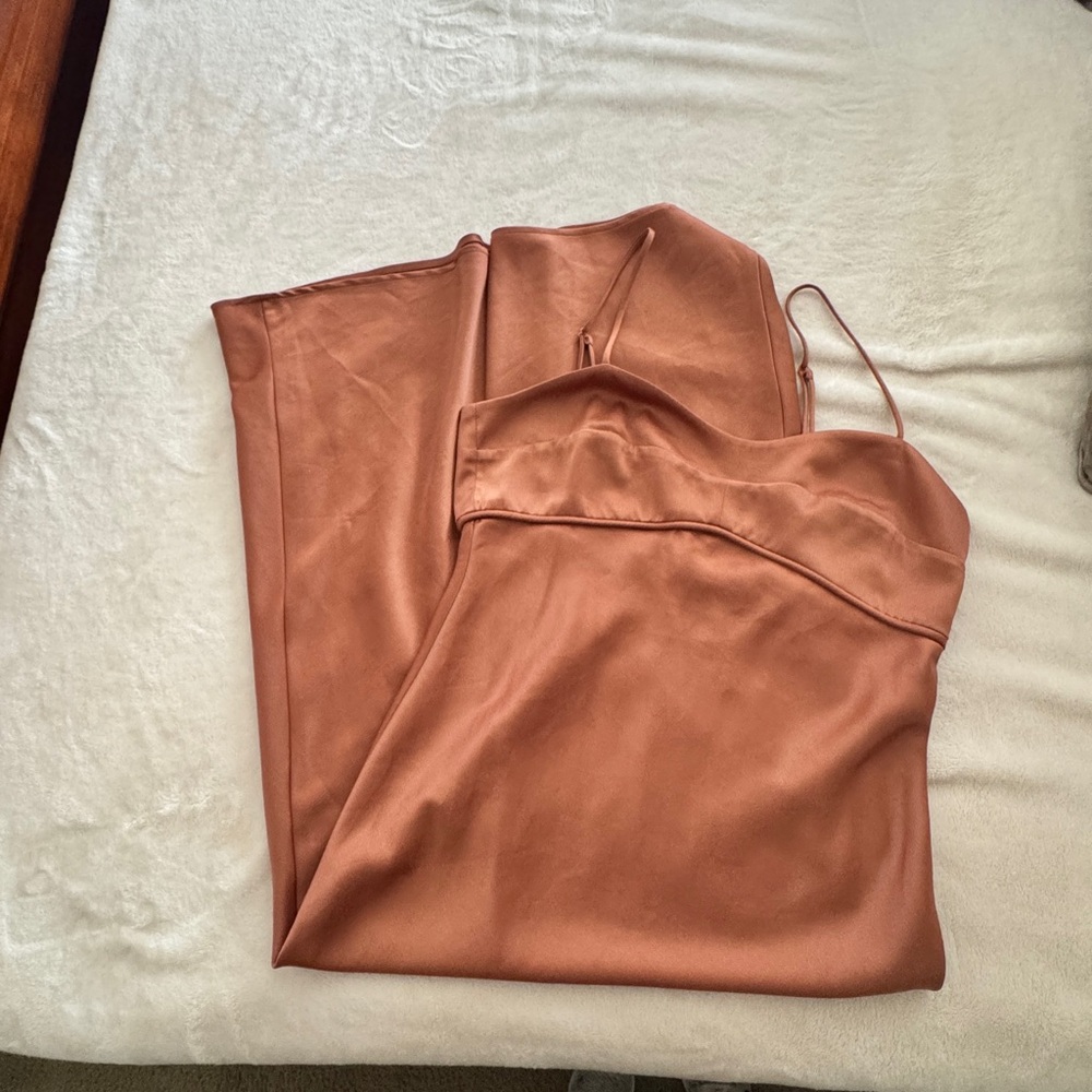 Wayf Satin Slip Dress in Copper